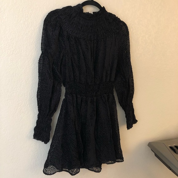 H&M Dresses & Skirts - H&M Black Velvet Polka Dot Dress Mock Neck Goth Witchy Long Sleeves